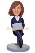 Office Lady Working with Laptop Bobblehead