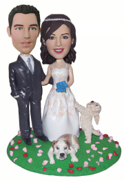 Wedding Couple With Two Pets Bobblehead